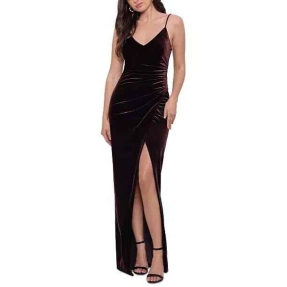 Betsy & Adam Dresses & Skirts - NWT B & A By Betsy And Adam Womens Burgundy Ruched Slitted Evening Gown Size 6P